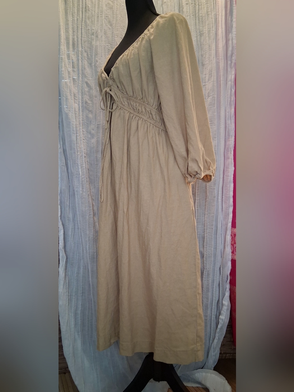 Universal Thread Beige Long-Sleeve Tie-Front Maxi Dress - Picture 4 of 6